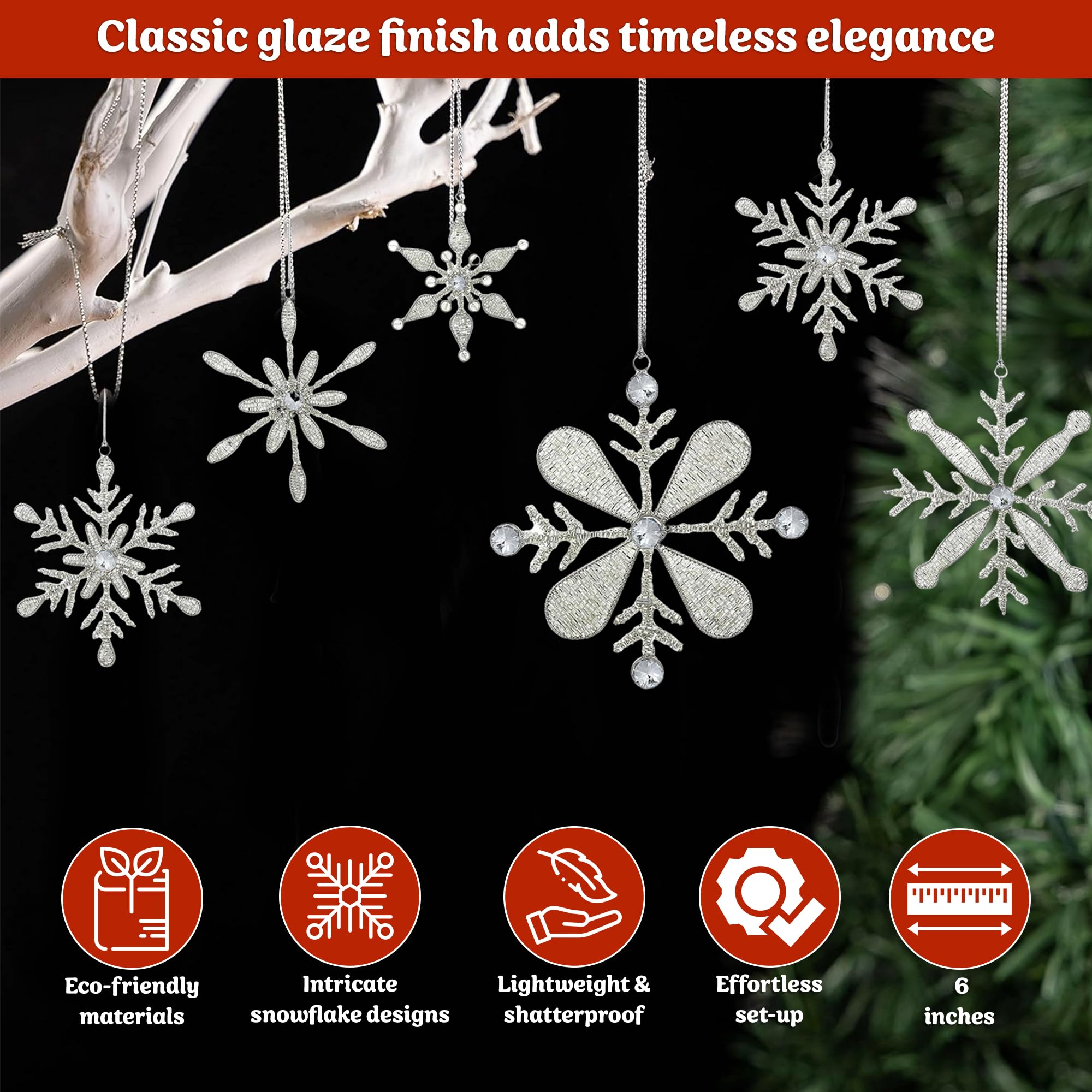Foto 4 pulgar | Set De Adornos Navideños Shalinindia Con Forma De Copo De Nieve, Hierro Y Vidrio - Venta Internacional.