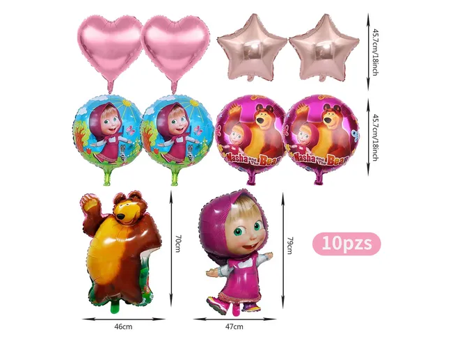 Foto 3 pulgar | 10 Xtellar Pz Masha Y El Oso Decoracion Sets De Globos Fiestas Infan
