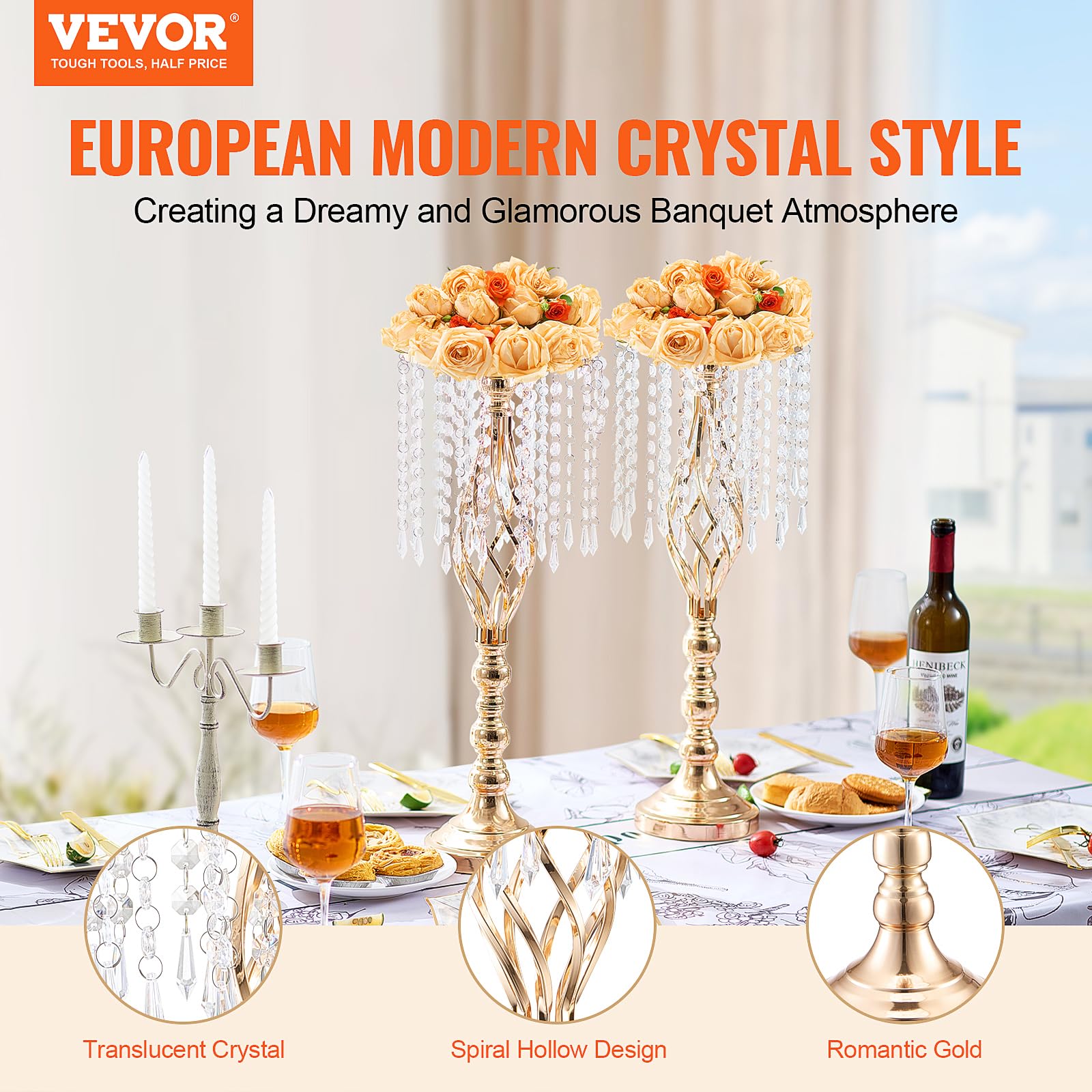 Foto 2 | Soporte para Flores Vevor Crystal 10 Piezas Doradas - Venta Internacional