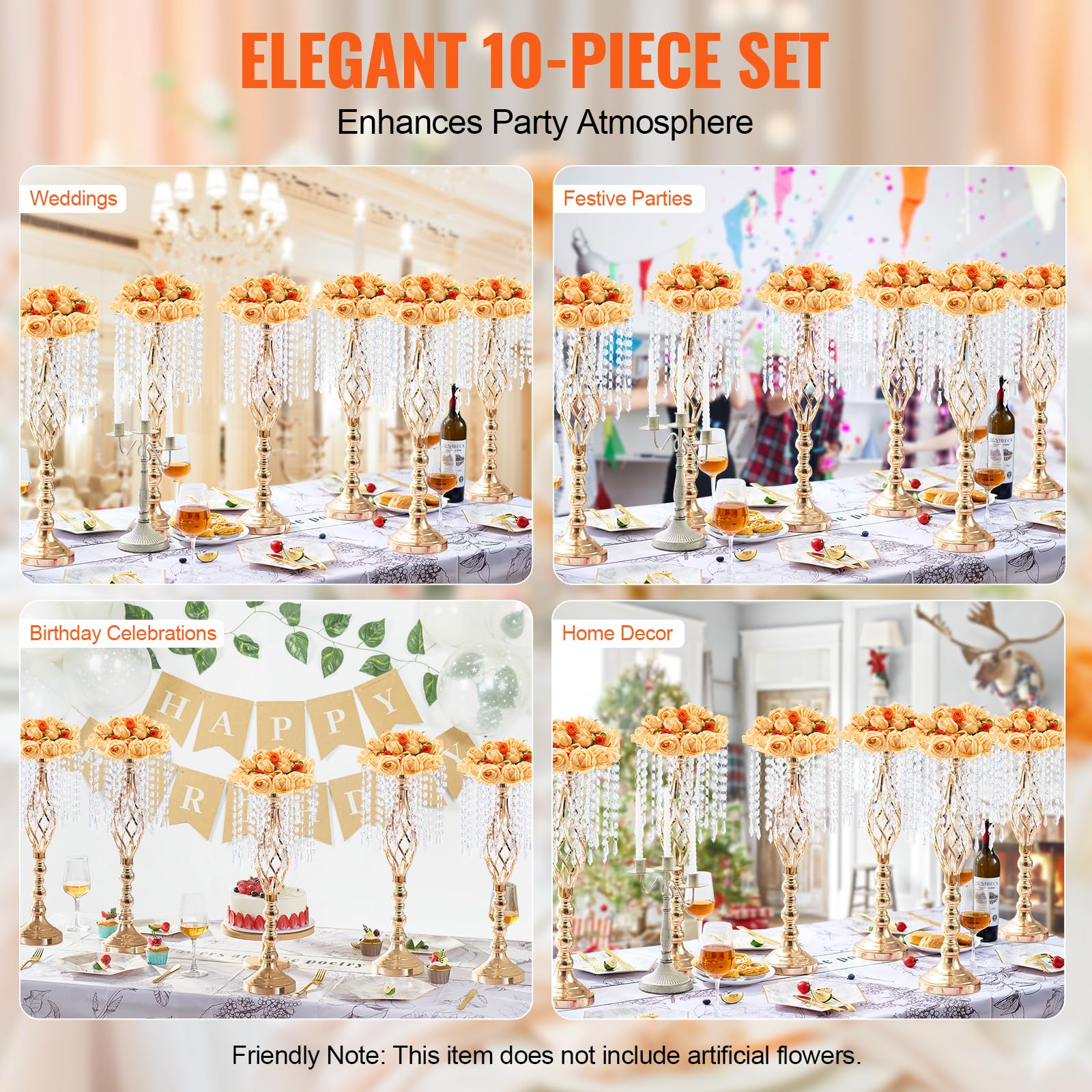 Foto 7 pulgar | Soporte para Flores Vevor Crystal 10 Piezas Doradas - Venta Internacional