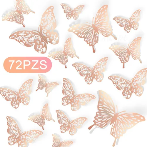 Foto 2 pulgar | Xtellar - Set De 72 Mariposas Decorativas 3d De Imitación Metálica Para Pared