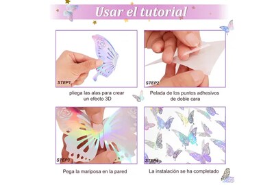 Foto 4 | Xtellar Pack De 144 Mariposas 3d Metálicas Decorativas Para El Hogar, Elementos Brillantes Y Elegantes 10x13cm Para Pa