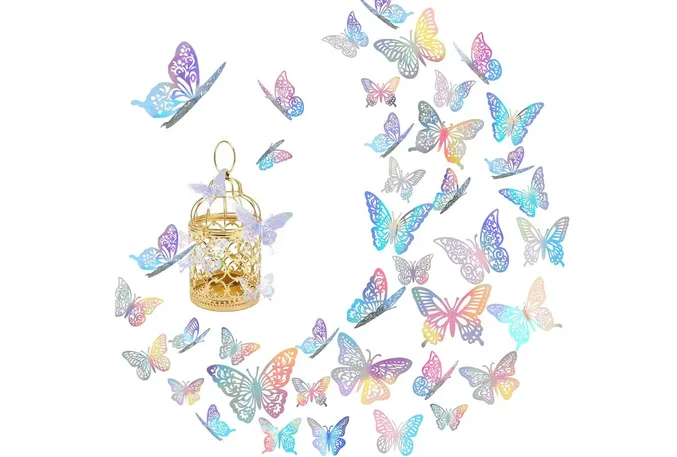 Foto 1 | Xtellar 144pcs Colección Premium De Mariposas Decorativas 3d Metálicas Para Pared, Estilo Hueco Y Realista