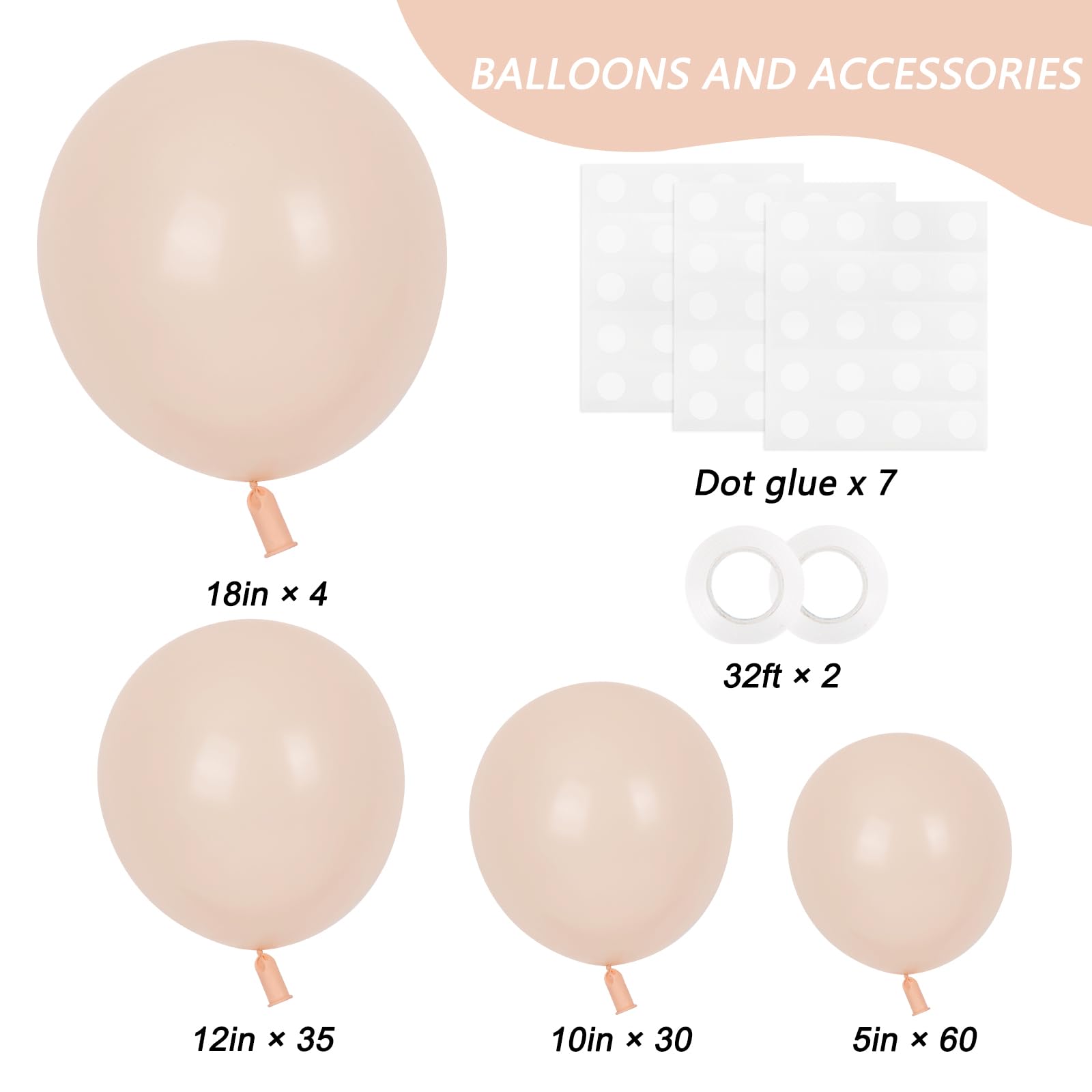 Foto 3 pulgar | Juego De Globos Rubfac De Látex Naranja Pastel, 129 Unidades Con Cinta Adhesiva - Venta Internacional.