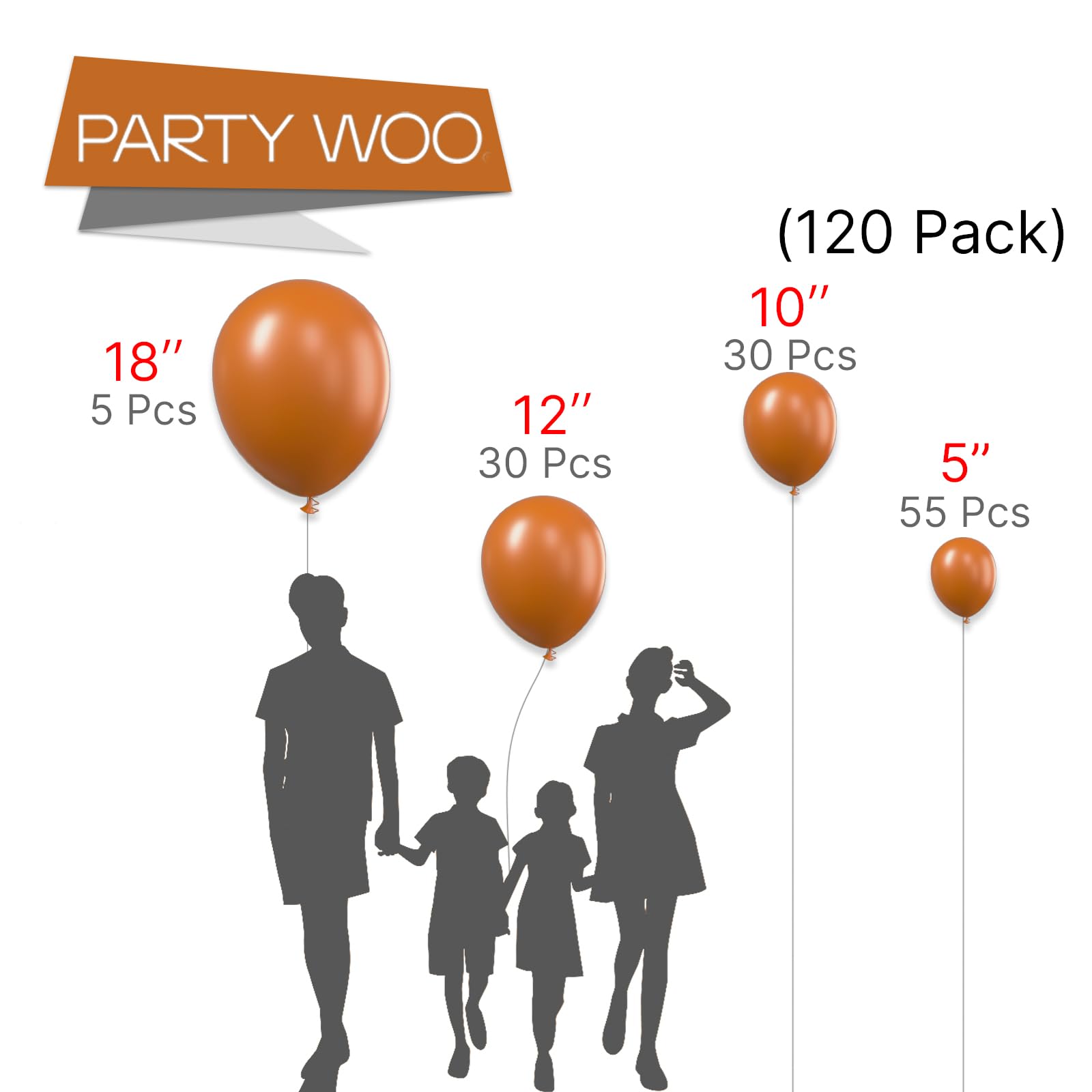 Foto 3 pulgar | Balloon Partywoo Burnt Orange 120 Unidades De Diferentes Tamaños - Venta Internacional.