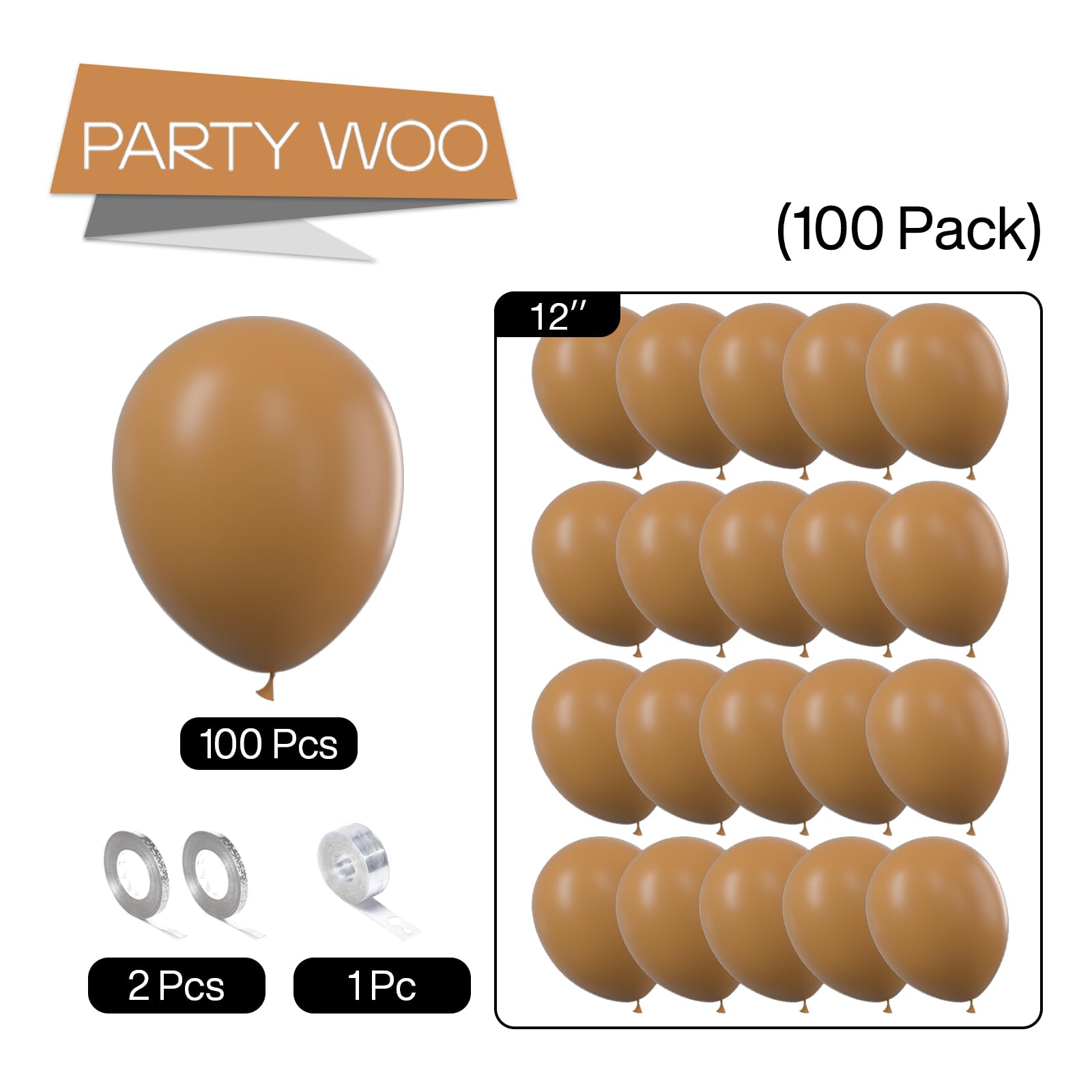 Foto 5 | Globos Partywoo, Color Marrón Caramelo, 12 Pulgadas, 100 Unidades, Para Guirnalda - Venta Internacional.