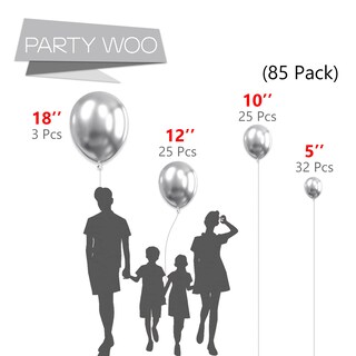 Foto 2 | Balloon Partywoo, Color Plateado Metalizado, 85 Unidades, Diferentes Tamaños - Venta Internacional.