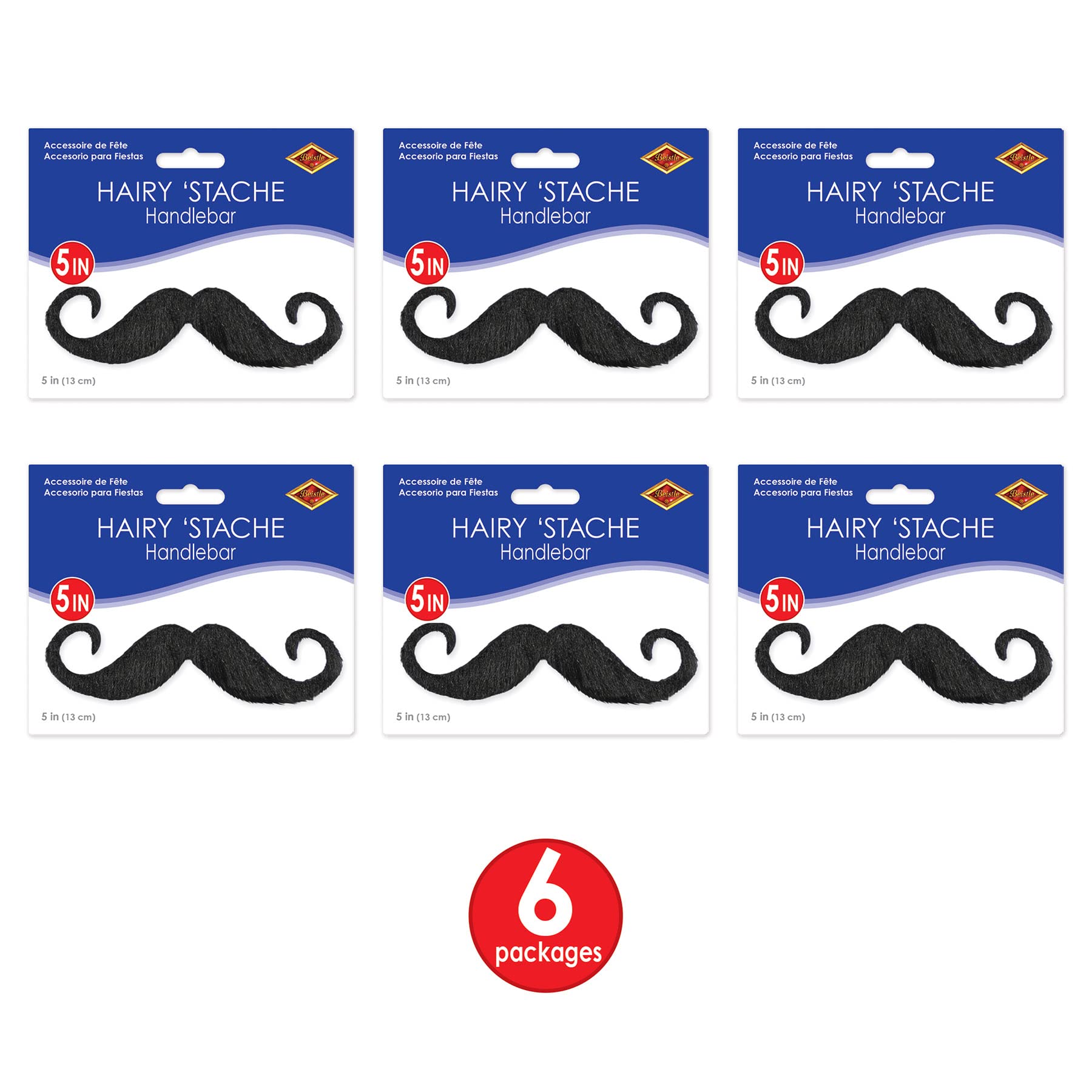 Foto 6 | Manillar Hairy 'staches Beistle, 6 Piezas, 5 Cm (negro) - Venta Internacional.