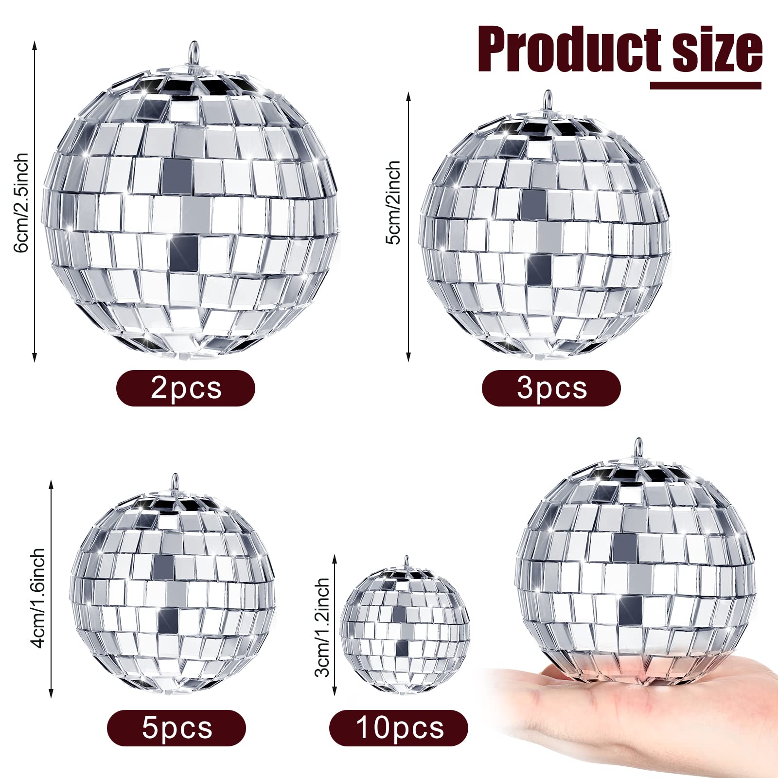 Foto 2 | Espejo Colgante Navideño Mtlee Disco Ball Ornaments De 6 Cm Y 5 Cm - Venta Internacional.