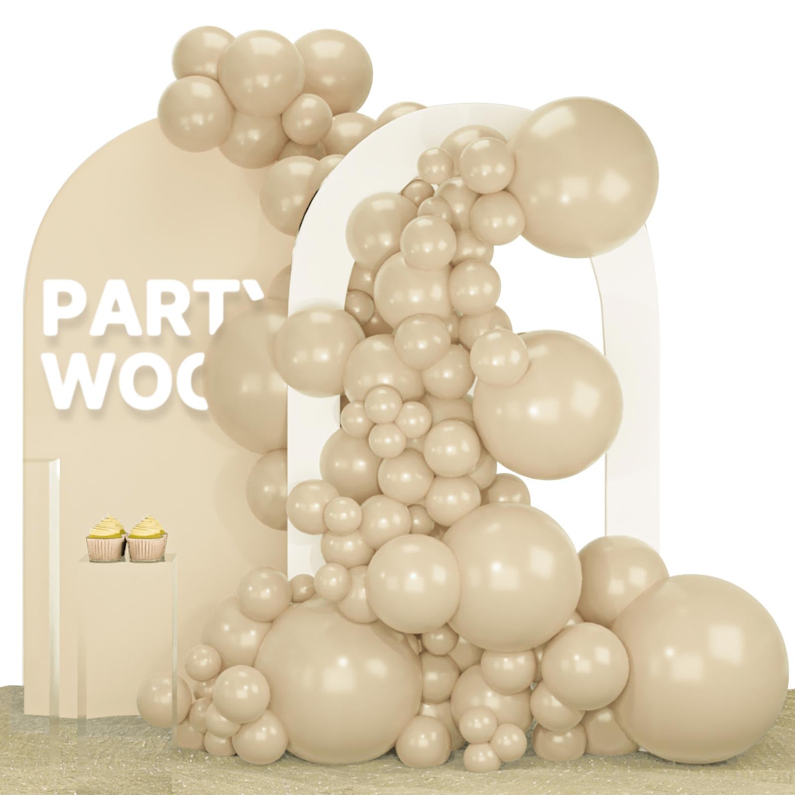 Foto 1 | Balloon Partywoo, Color Marrón Vainilla, 140 Unidades, Diferentes Tamaños - Venta Internacional.