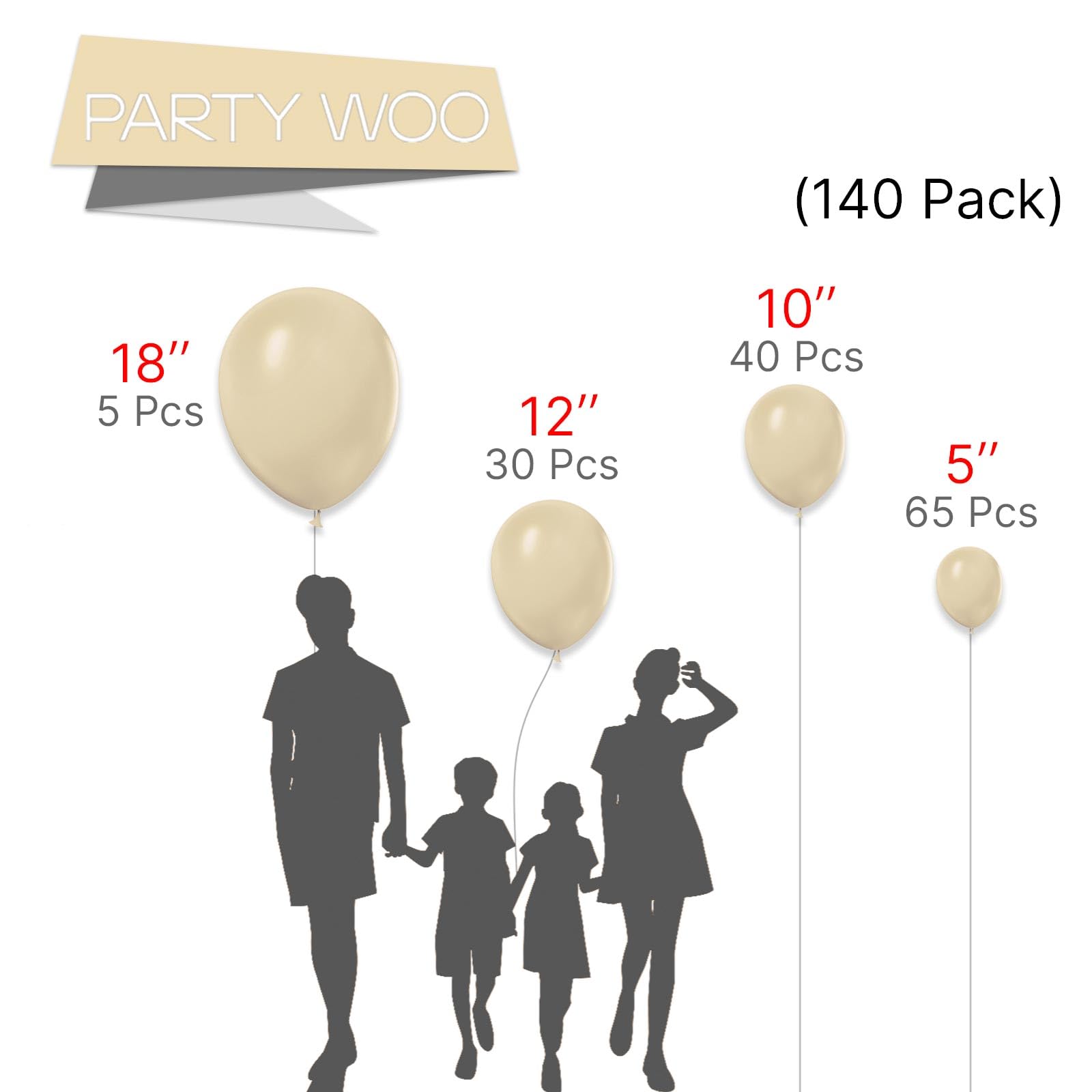 Foto 2 | Balloon Partywoo, Color Marrón Vainilla, 140 Unidades, Diferentes Tamaños - Venta Internacional.