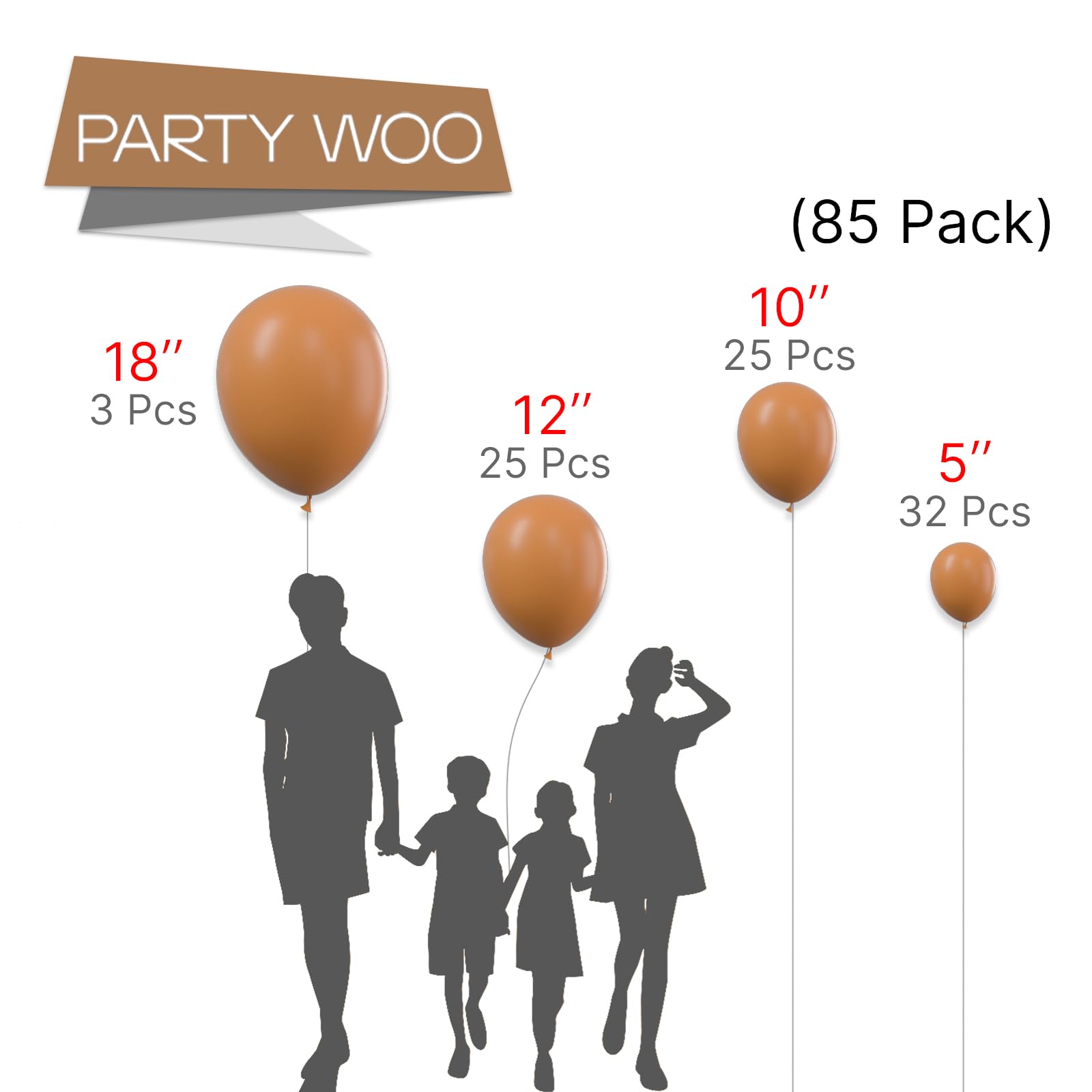 Foto 2 | Balloon Partywoo, Color Marrón Caramelo, 85 Unidades, Diferentes Tamaños - Venta Internacional.