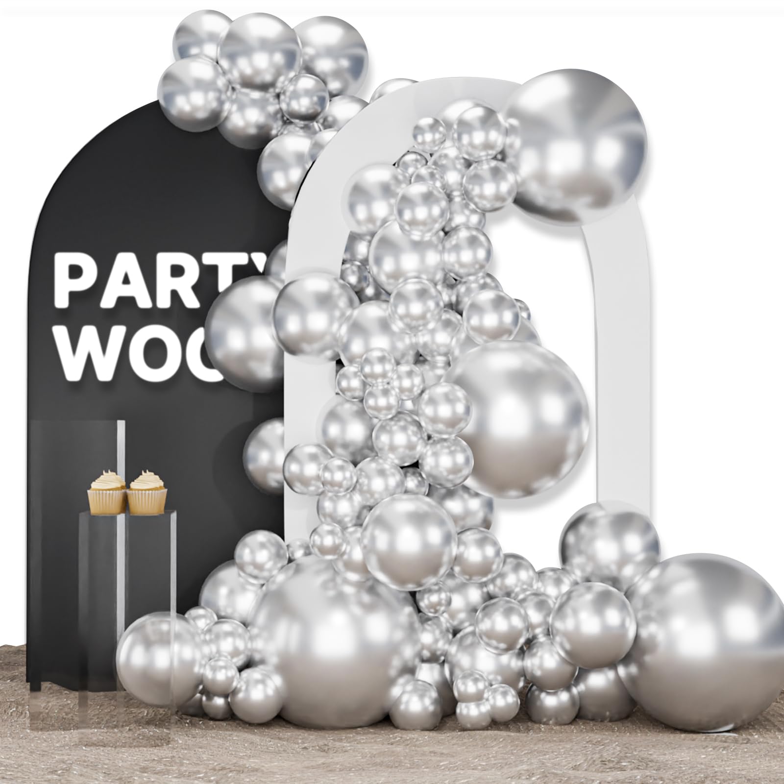Foto 2 pulgar | Balloon Partywoo, Paquete De 155 Unidades, Plata Metalizada, Con Kit De Arco - Venta Internacional.