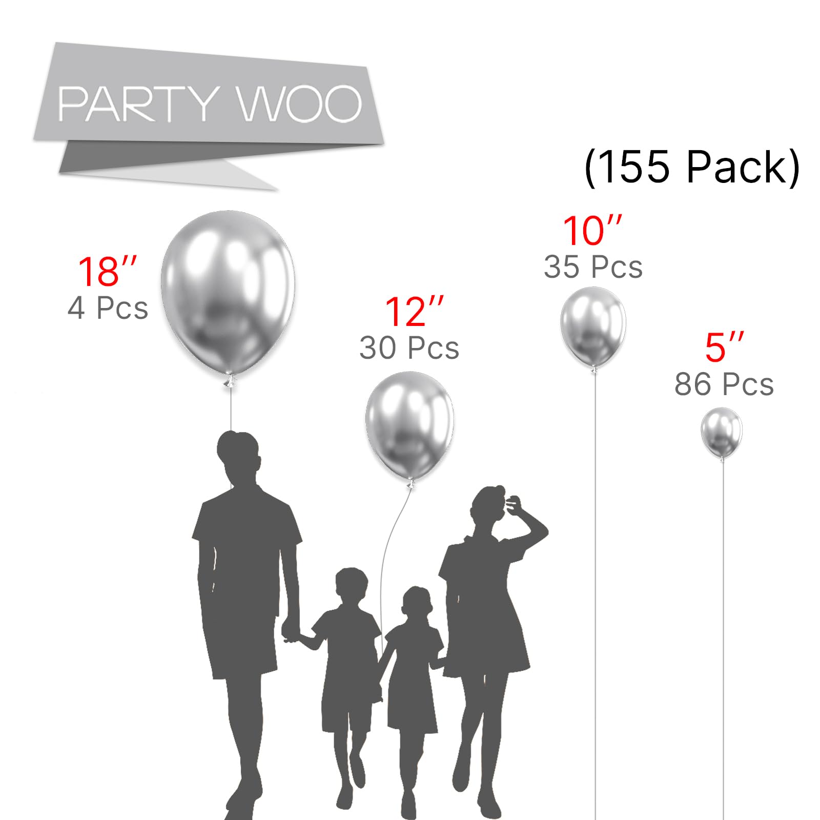 Foto 3 pulgar | Balloon Partywoo, Paquete De 155 Unidades, Plata Metalizada, Con Kit De Arco - Venta Internacional.