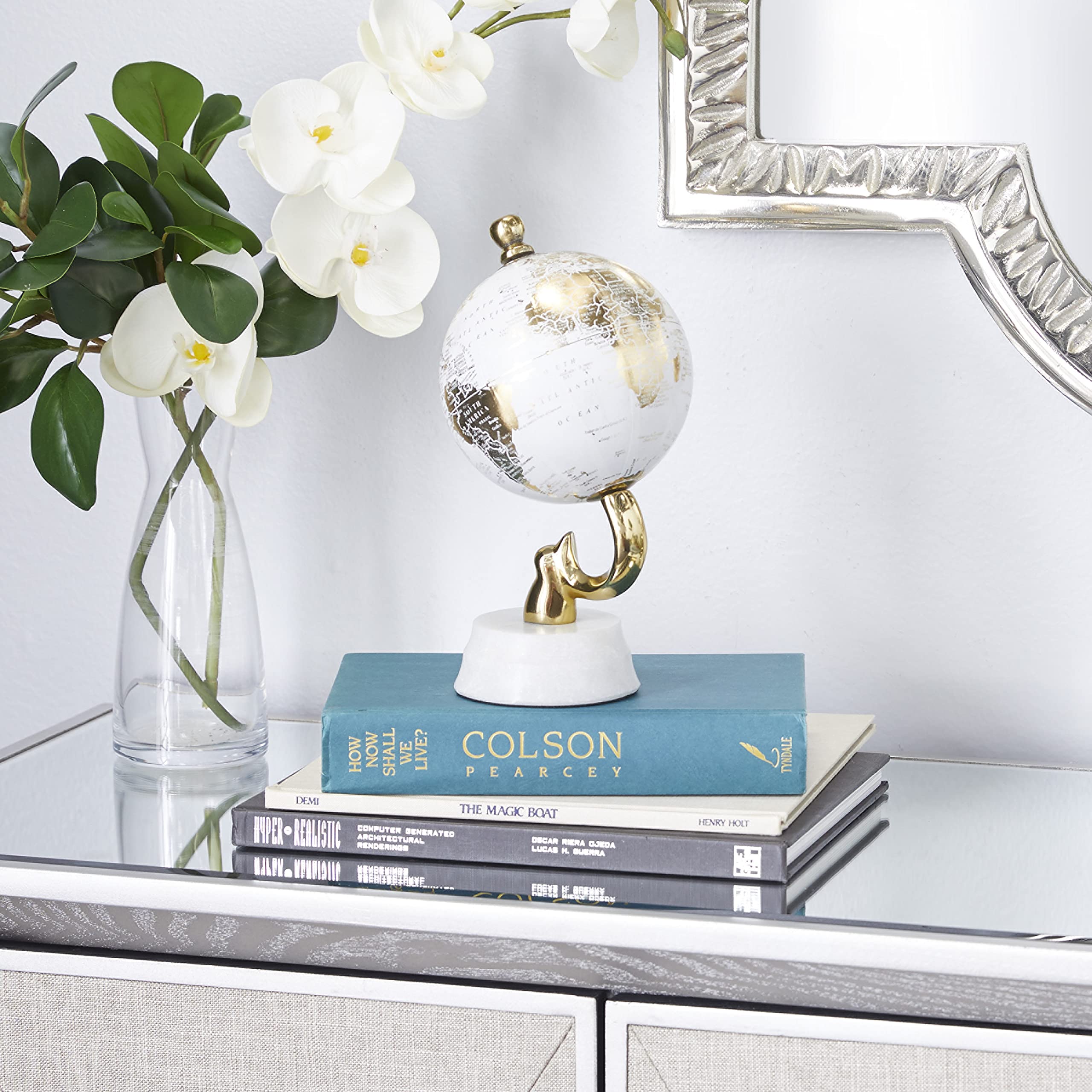 Foto 2 | Decorativo Globe Deco 79 De Aluminio Con Base De Mármol Dorado - Venta Internacional.