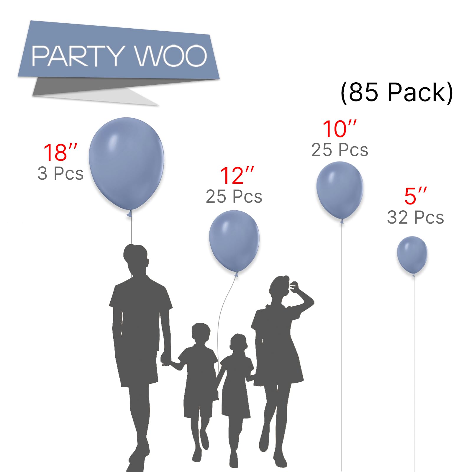 Foto 2 | Balloon Partywoo Dusty Blue, 85 Unidades, Diferentes Tamaños - Venta Internacional.