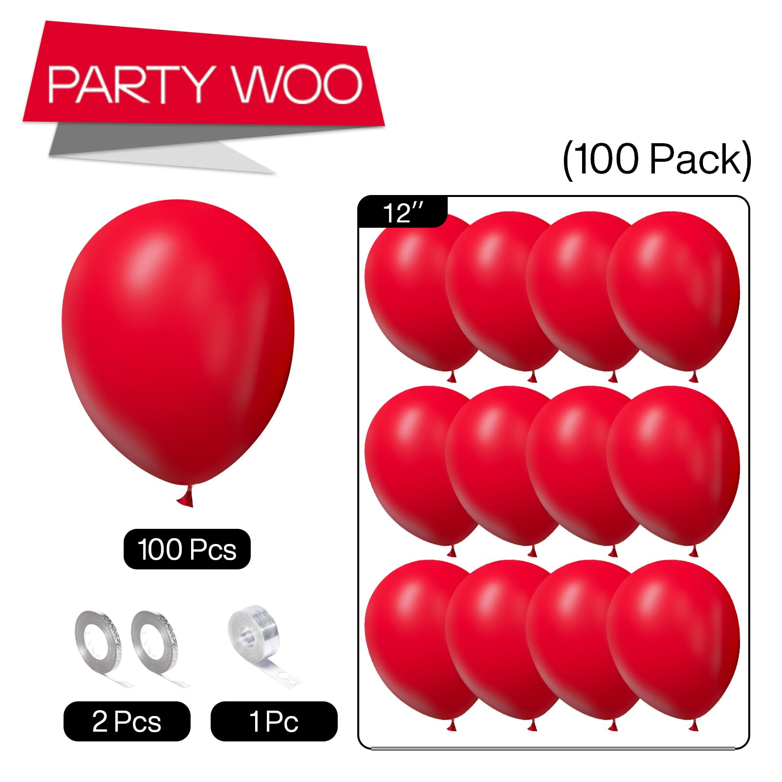 Foto 6 pulgar | Globos Partywoo Rojos De 12 Pulgadas, 100 Unidades, Para Decoración - Venta Internacional.