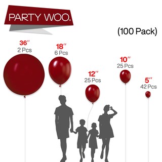 Foto 2 | Balloon Partywoo Rojo Rubí, Paquete De 100 Unidades De Diferentes Tamaños - Venta Internacional.