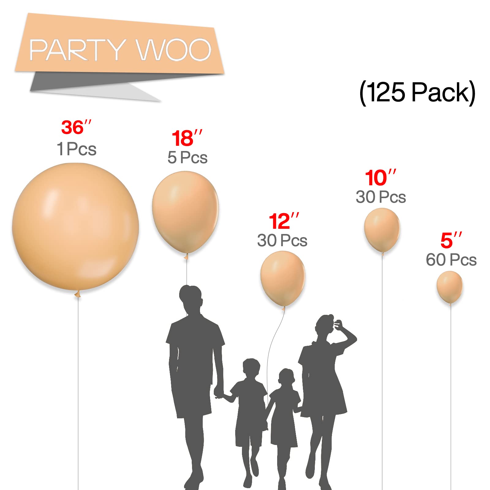 Foto 2 | Balloon Partywoo Nude-y103, Color Beige, 127 Unidades, Diferentes Tamaños - Venta Internacional.