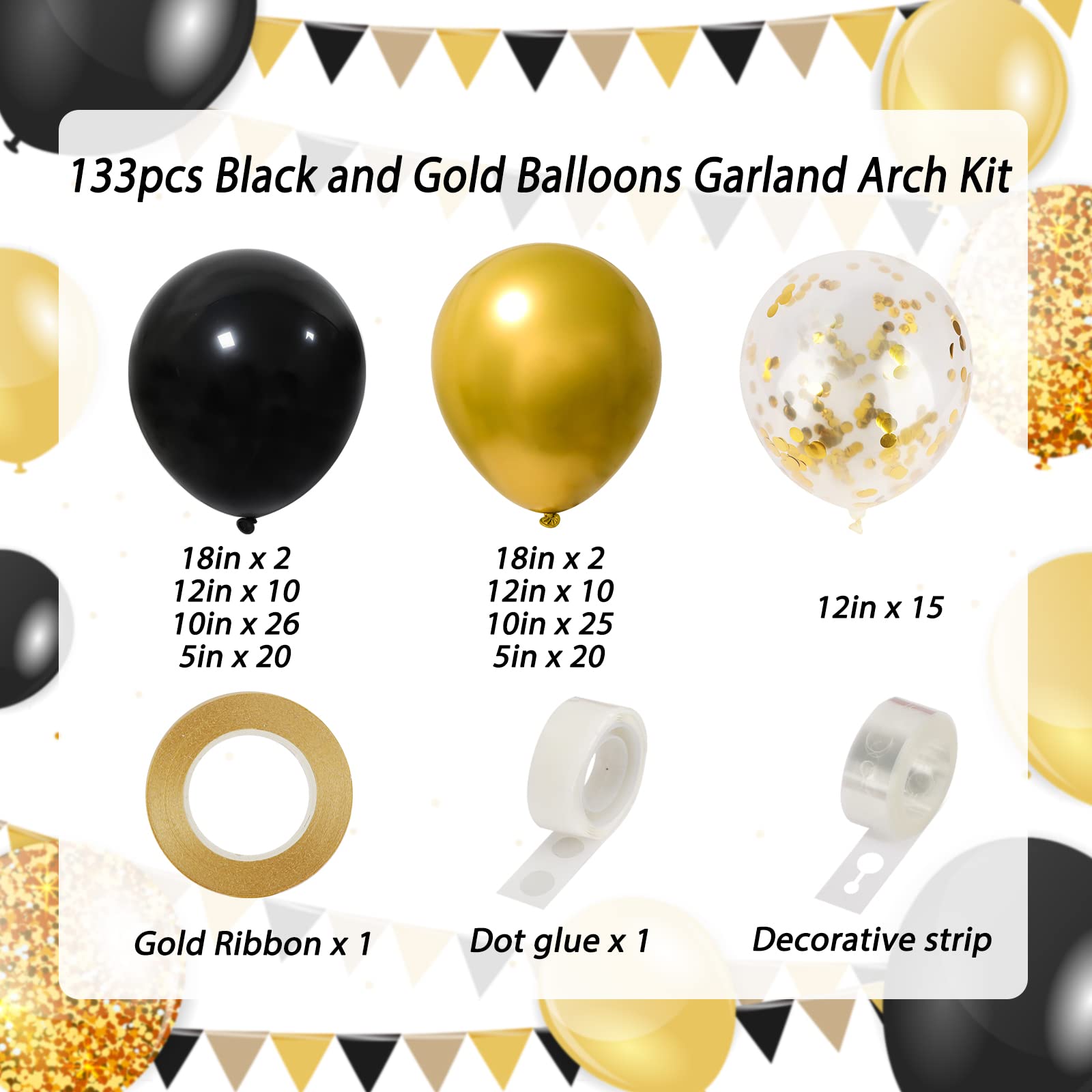 Foto 3 pulgar | Kit De Guirnaldas De Globos Rubfac Negro Y Dorado 130 Piezas - Venta Internacional.