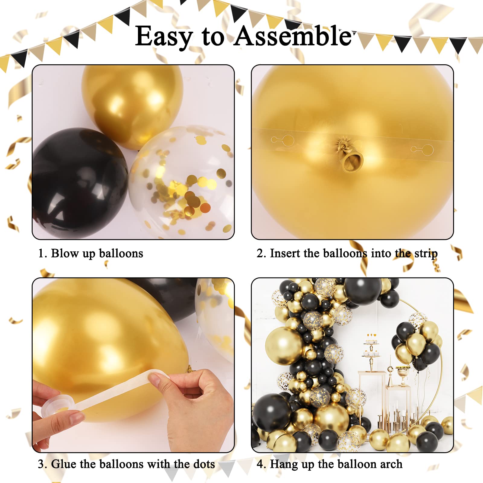 Foto 5 pulgar | Kit De Guirnaldas De Globos Rubfac Negro Y Dorado 130 Piezas - Venta Internacional.