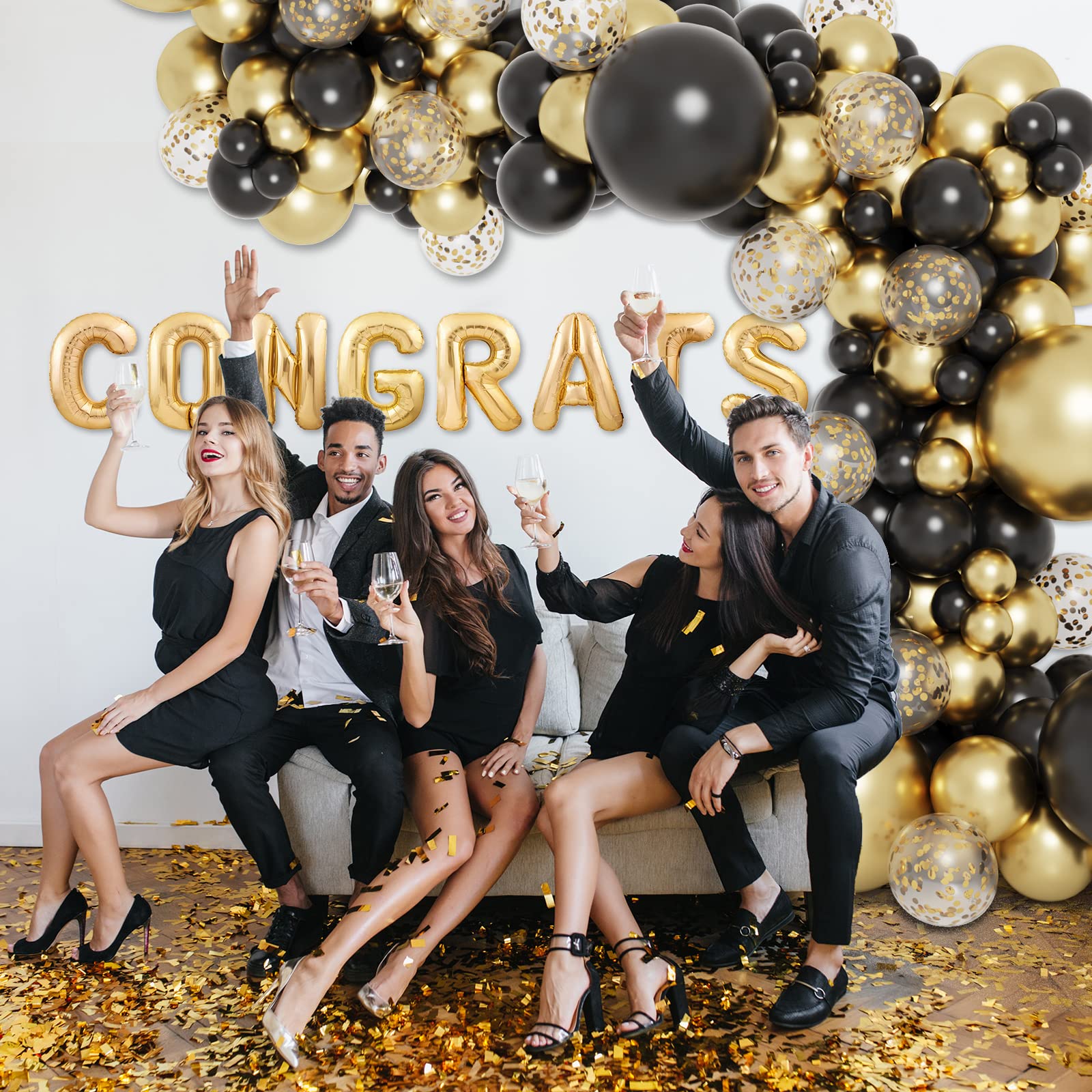 Foto 6 | Kit De Guirnaldas De Globos Rubfac Negro Y Dorado 130 Piezas - Venta Internacional.