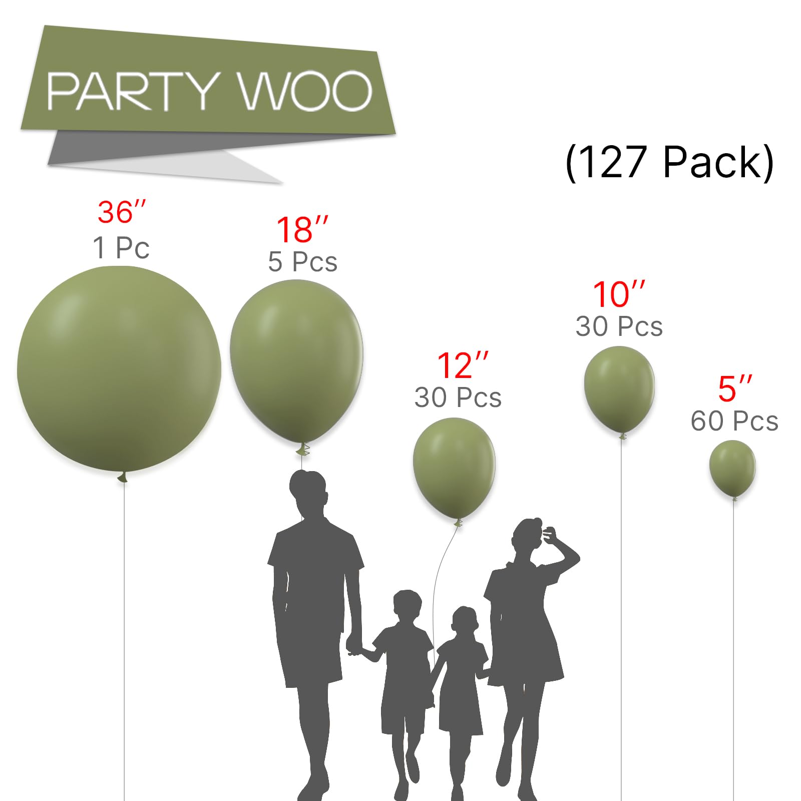 Foto 2 | Balloon Partywoo Sage Green 127 Unidades De Diferentes Tamaños - Venta Internacional.
