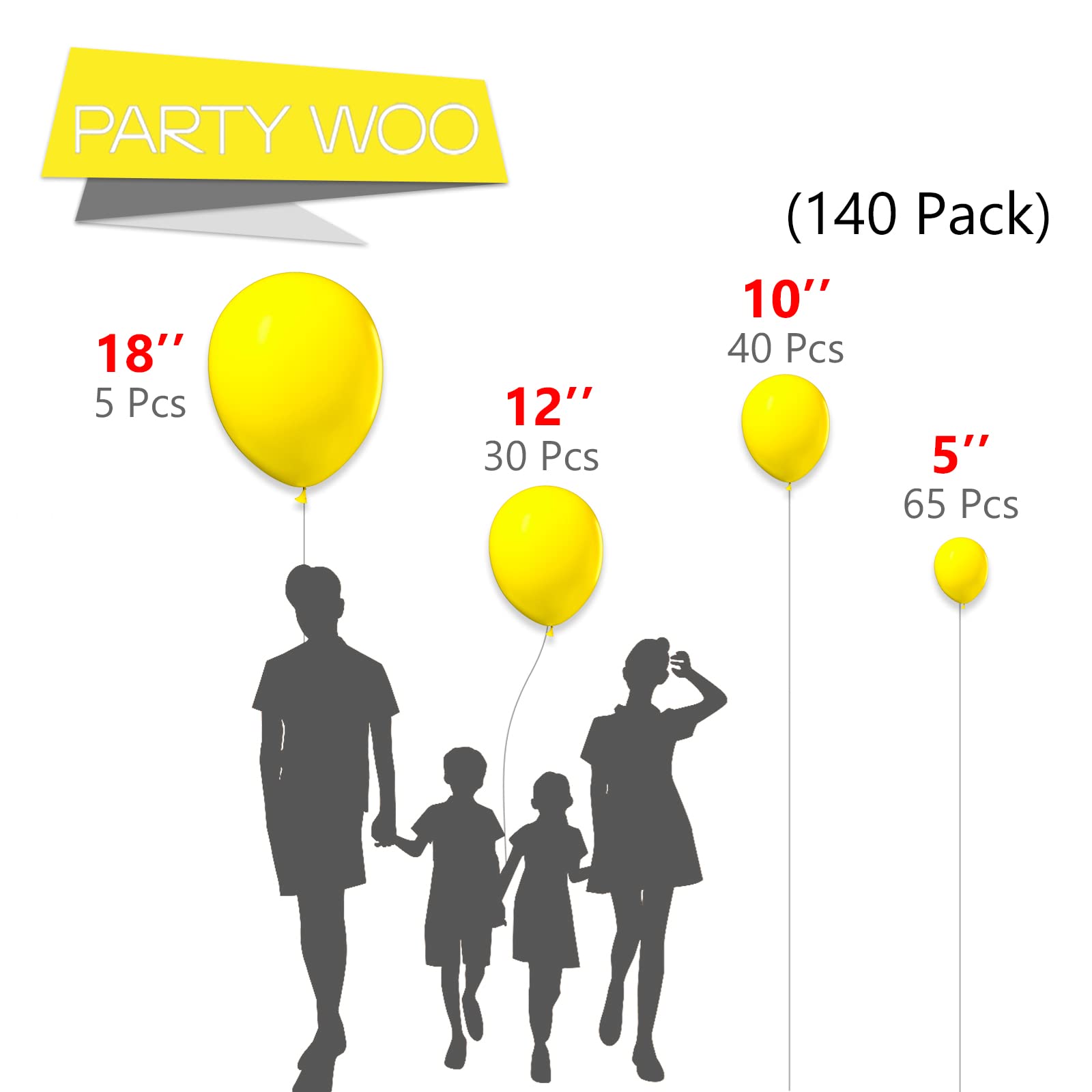 Foto 3 pulgar | Balloon Partywoo, Látex Amarillo, 140 Unidades, Diferentes Tamaños - Venta Internacional.
