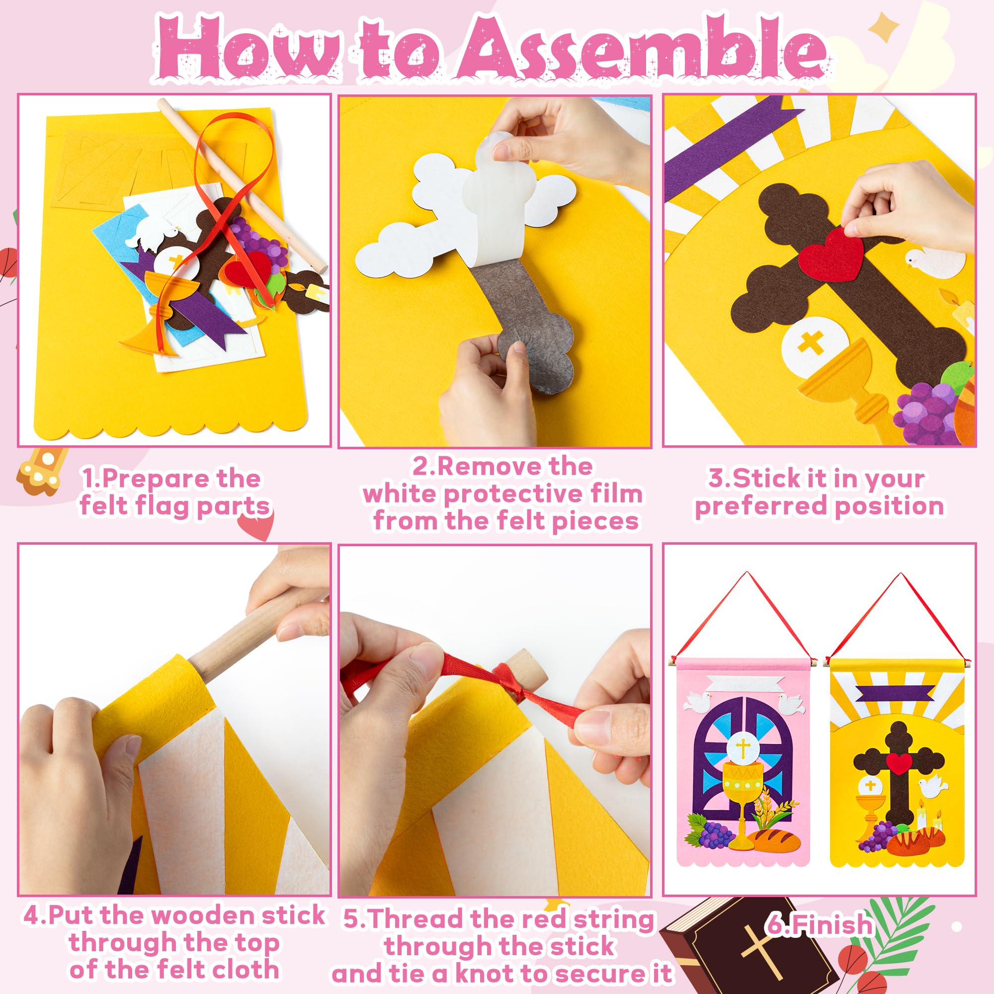 Foto 3 | Kit De Pancartas De Primera Comunión Watinc, Fieltro Para Niñas, Para El Santo Primer Bautismo - Venta Internacional.
