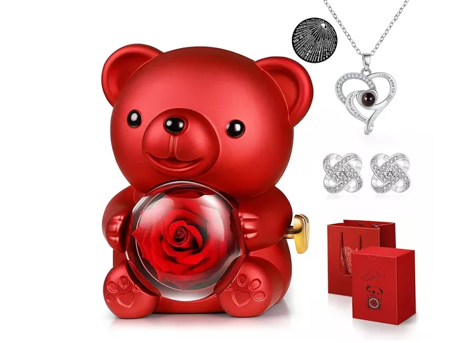 Foto 1 | Flores Xtellar Eternas Rosa De Oso Regalos Para Mujer Con Collar