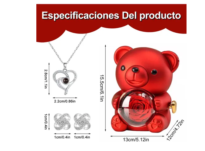 Foto 3 pulgar | Flores Xtellar Eternas Rosa De Oso Regalos Para Mujer Con Collar