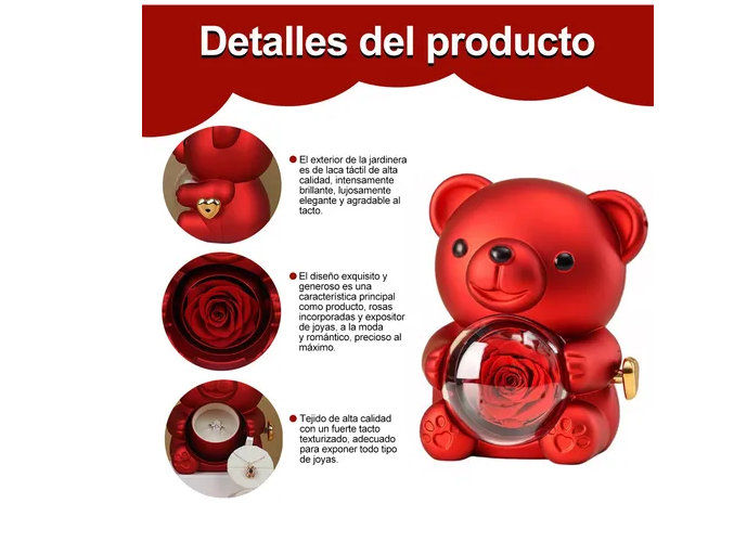 Foto 3 | Flores Xtellar Eternas Rosa De Oso Regalos Para Mujer Con Collar