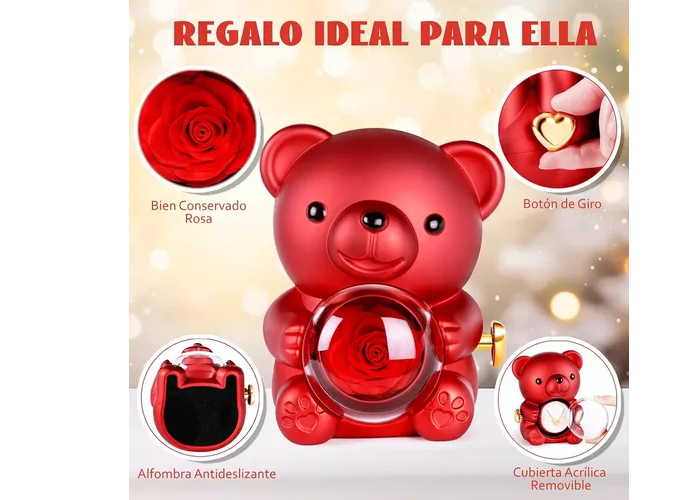 Foto 5 pulgar | Flores Xtellar Eternas Rosa De Oso Regalos Para Mujer Con Collar