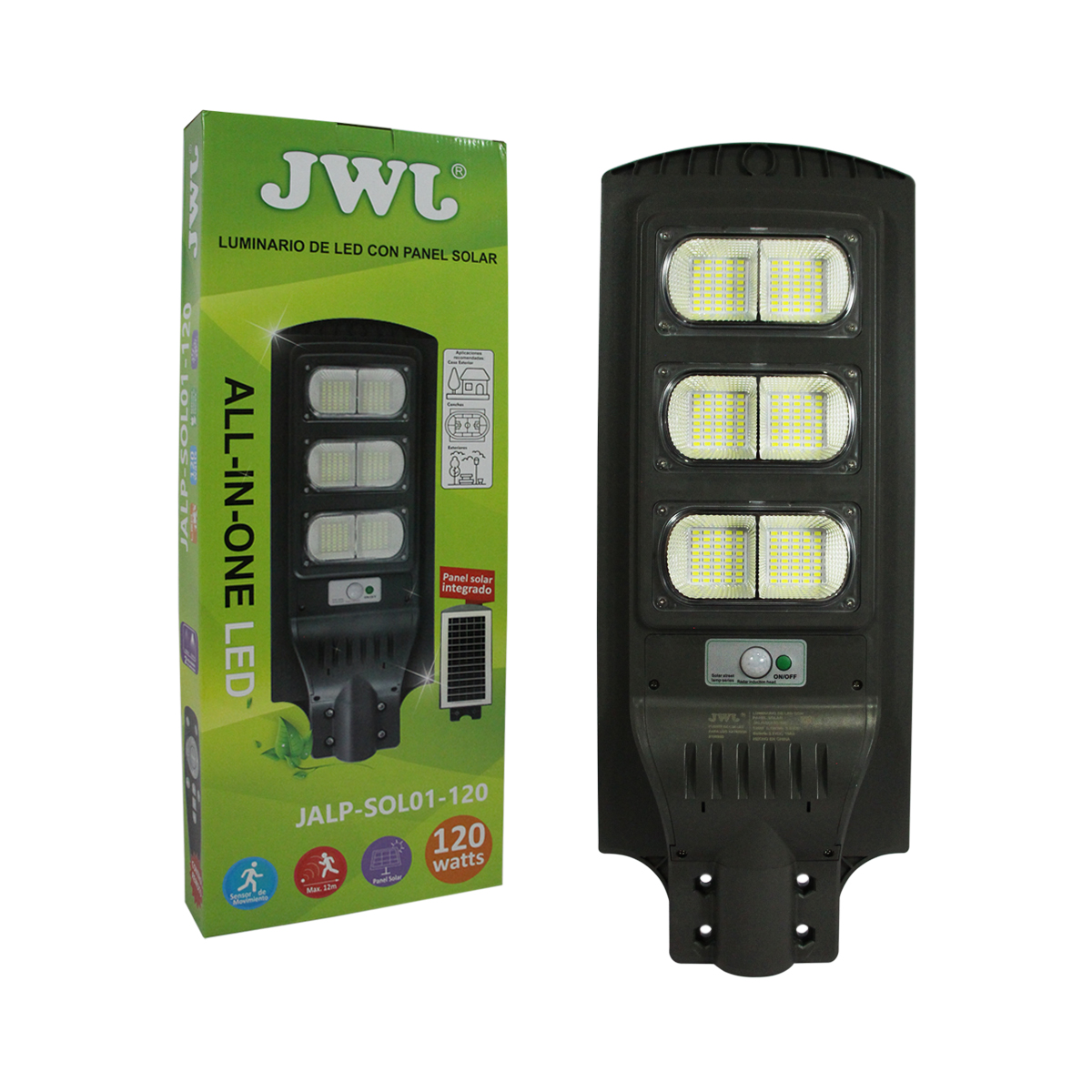 Lámpara Solar Alumbrado Público con Sensor de Movimiento Jwj Jalpsol01-120