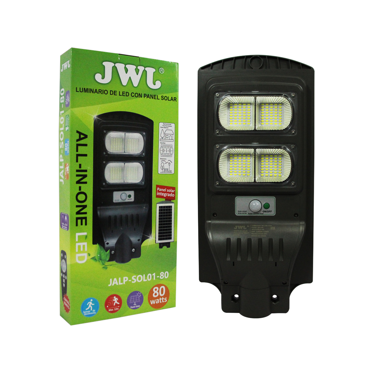 Lámpara Solar Alumbrado Público con Sensor de Movimiento Jwj Jalpsol01-80