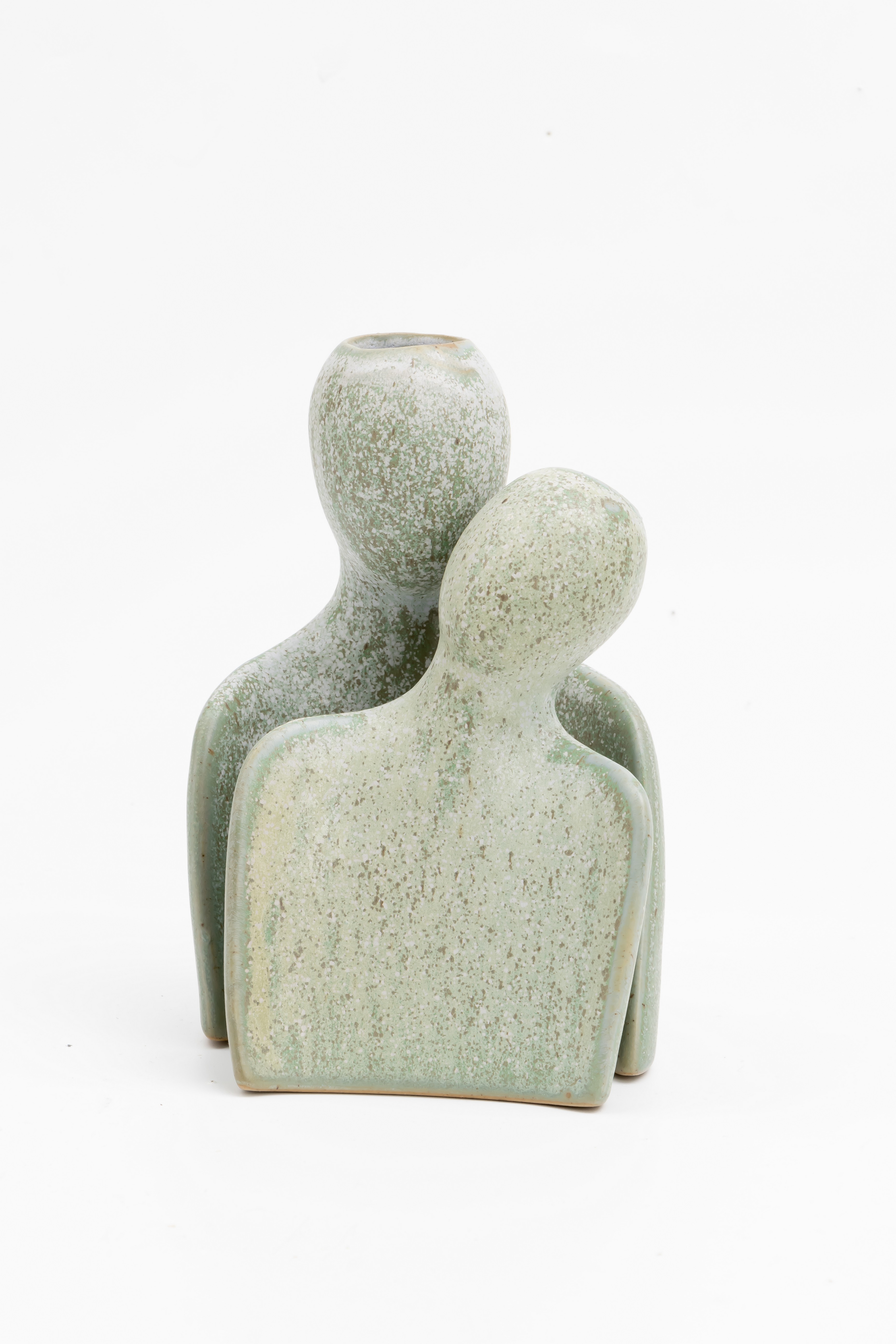 Figura Decorativa De 2 Cuerpos En Cerámica Color Menta