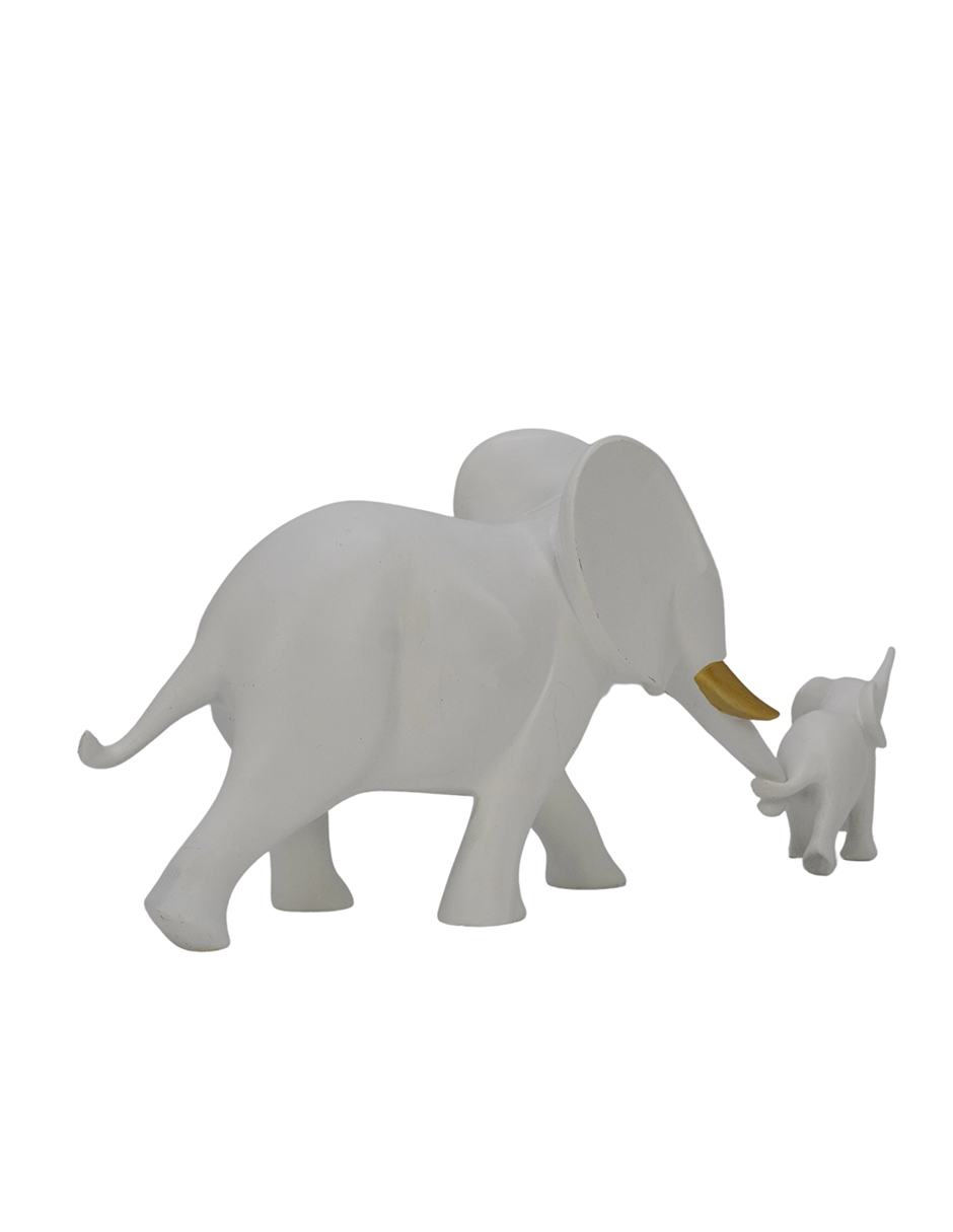 Foto 2 | Figura de Elefante Blanco Madre e Hijo