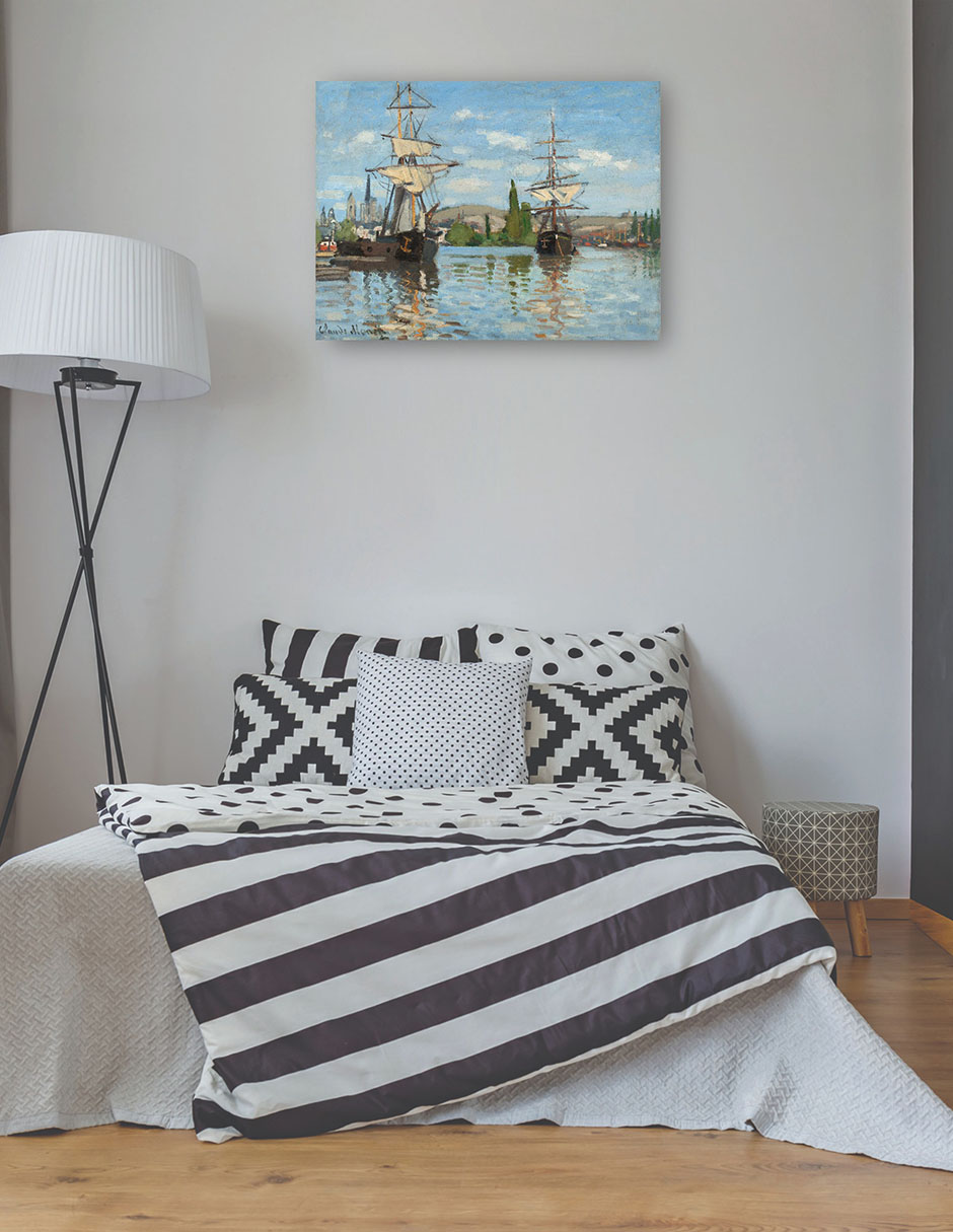 Foto 4 pulgar | Cuadro Decorativo - Barcos Navegando Por El Sena En Rouen- Claude Monet - Religión - 69x92 - Impresión En Lienzo