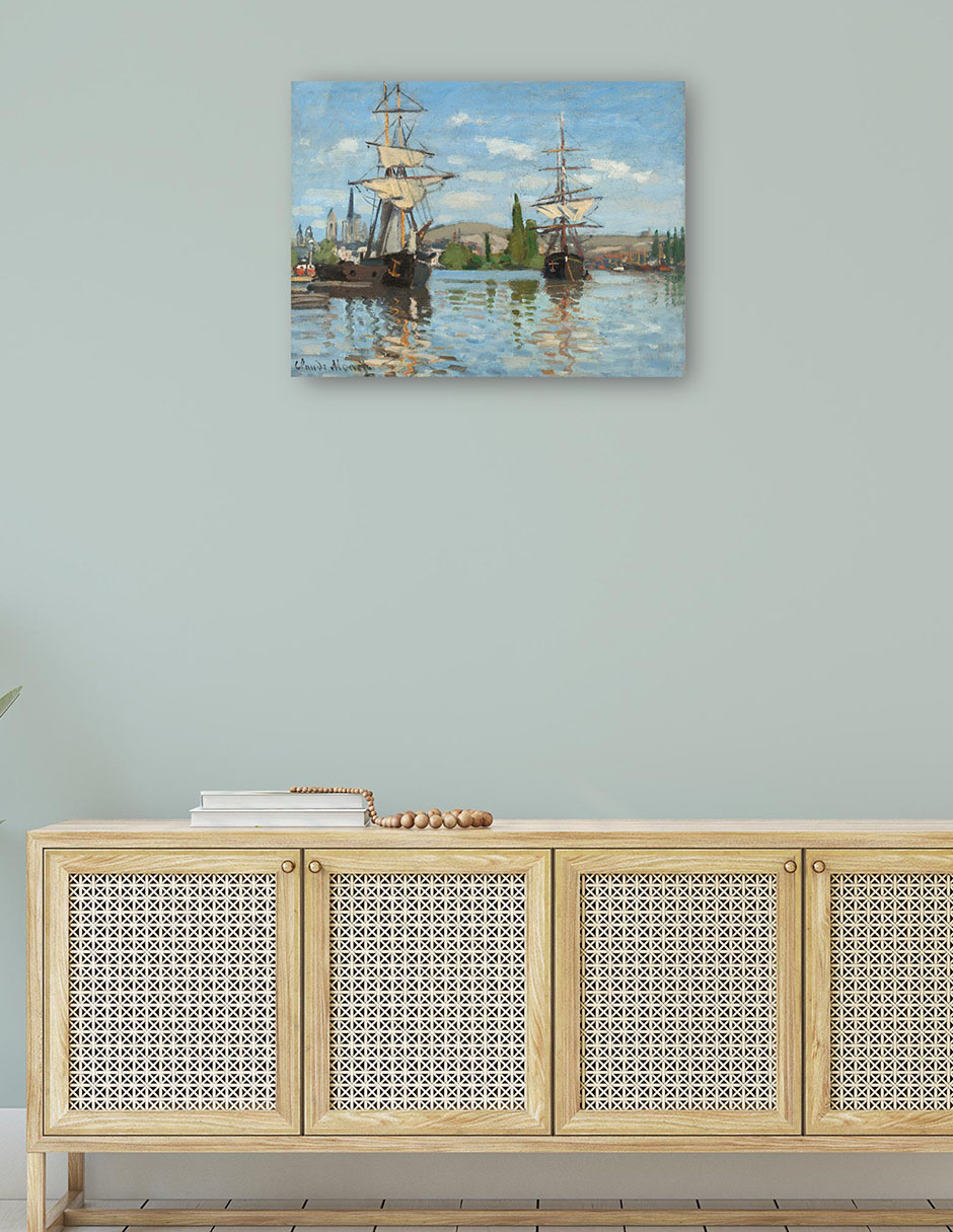 Foto 5 pulgar | Cuadro Decorativo - Barcos Navegando Por El Sena En Rouen- Claude Monet - Religión - 69x92 - Impresión En Lienzo