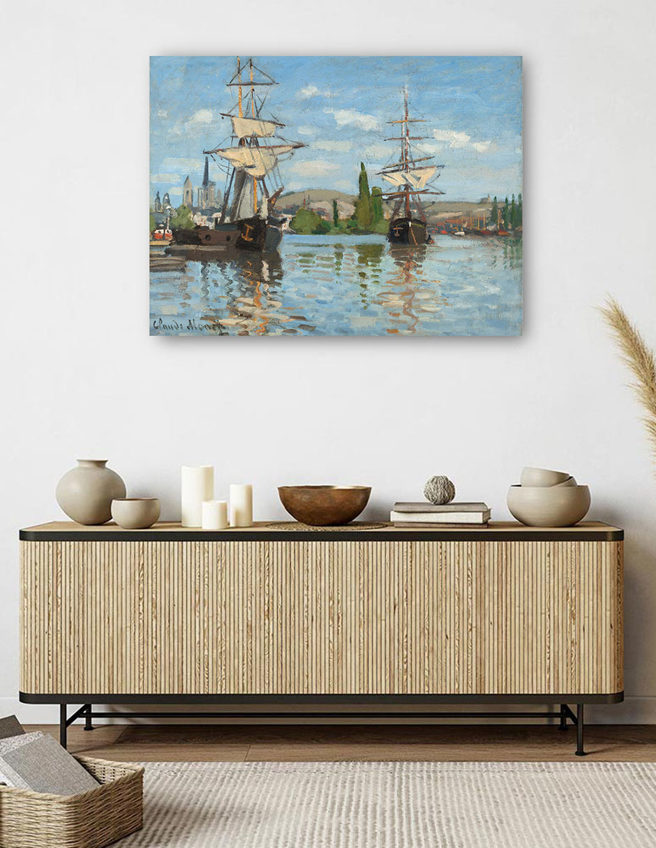 Foto 6 pulgar | Cuadro Decorativo - Barcos Navegando Por El Sena En Rouen- Claude Monet - Religión - 69x92 - Impresión En Lienzo