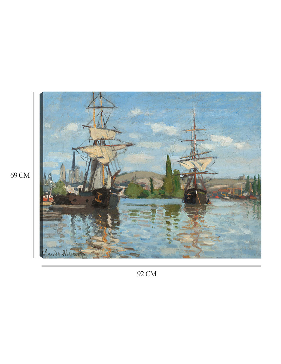 Foto 7 pulgar | Cuadro Decorativo - Barcos Navegando Por El Sena En Rouen- Claude Monet - Religión - 69x92 - Impresión En Lienzo