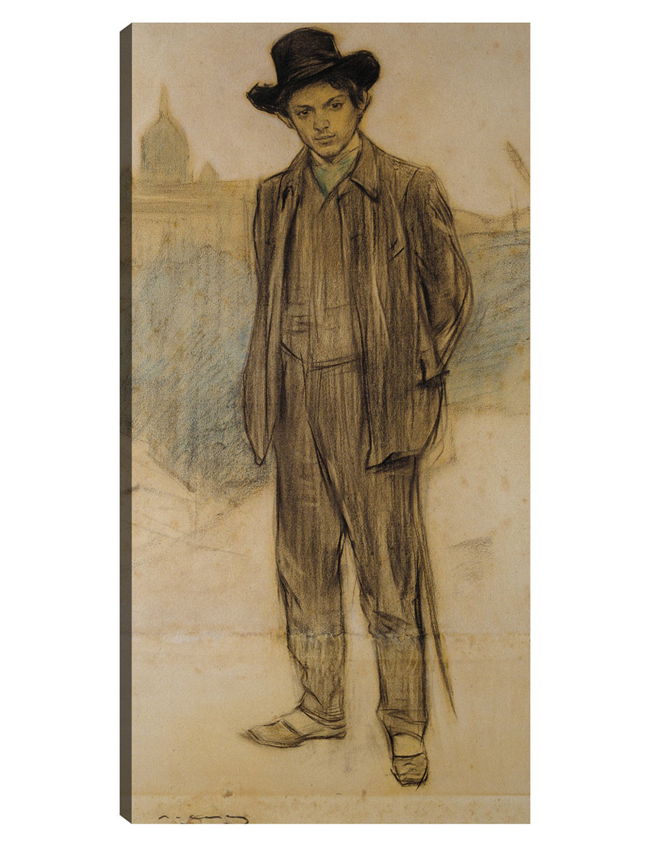 Cuadro Decorativo - Retrato De Pablo Picasso (hacia 1900)- Ramon Casas - Fotografía - 46x89 - Impresión En Lien