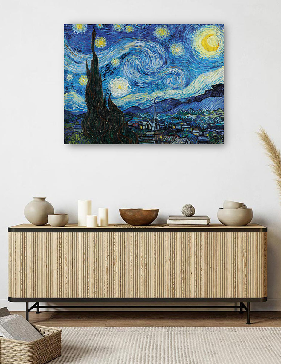Foto 6 pulgar | Cuadro Decorativo - La Noche Estrellada (1889)- Vincent Van Gogh - Paisaje - 77x102 - Impresión En Lienzo - Fine Art Tj