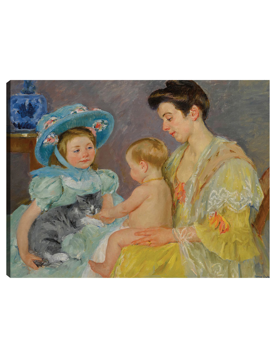 Cuadro Decorativo - Niños Jugando Con Un Gato- Mary Cassatt - Religión - 46x61 - Impresión En Lienzo - Fine Art Tj