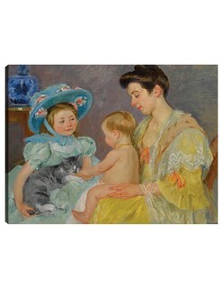 Foto 1 | Cuadro Decorativo - Niños Jugando Con Un Gato- Mary Cassatt - Religión - 46x61 - Impresión En Lienzo - Fine Art Tj