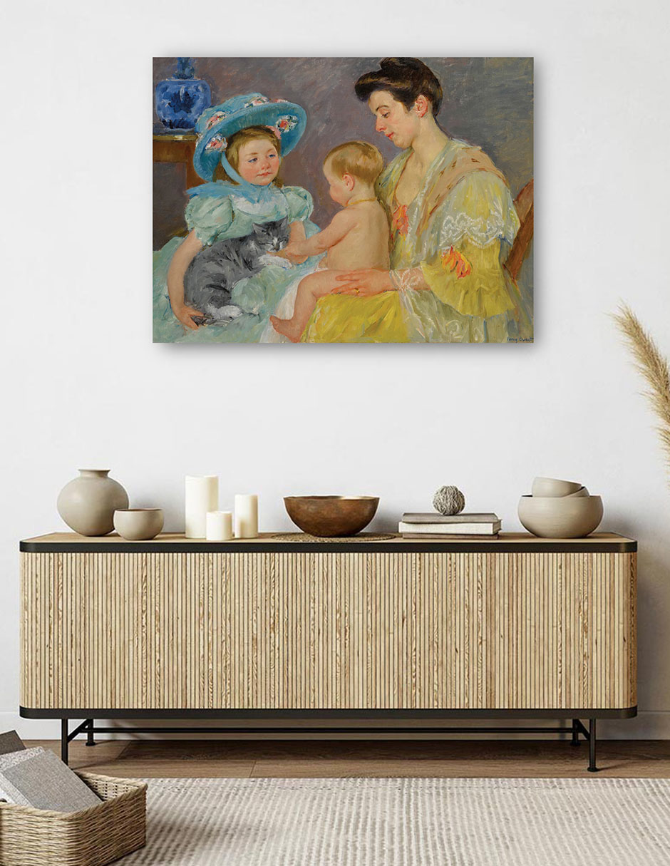 Foto 6 pulgar | Cuadro Decorativo - Niños Jugando Con Un Gato- Mary Cassatt - Religión - 46x61 - Impresión En Lienzo - Fine Art Tj