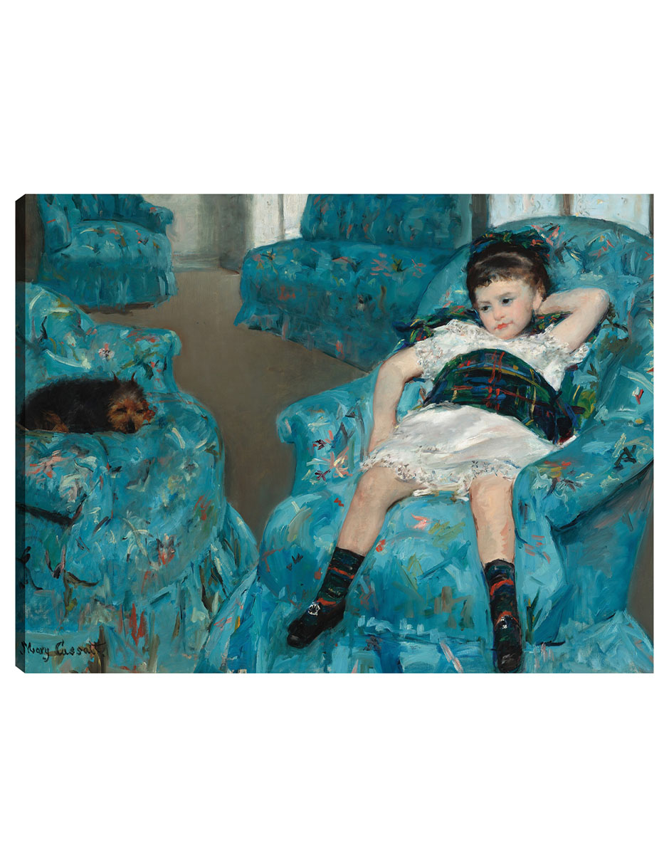 Cuadro Decorativo - Niña En Un Sillón Azul- Mary Cassatt - Religión - 77x102 - Impresión En Lienzo - Fine Art Tj