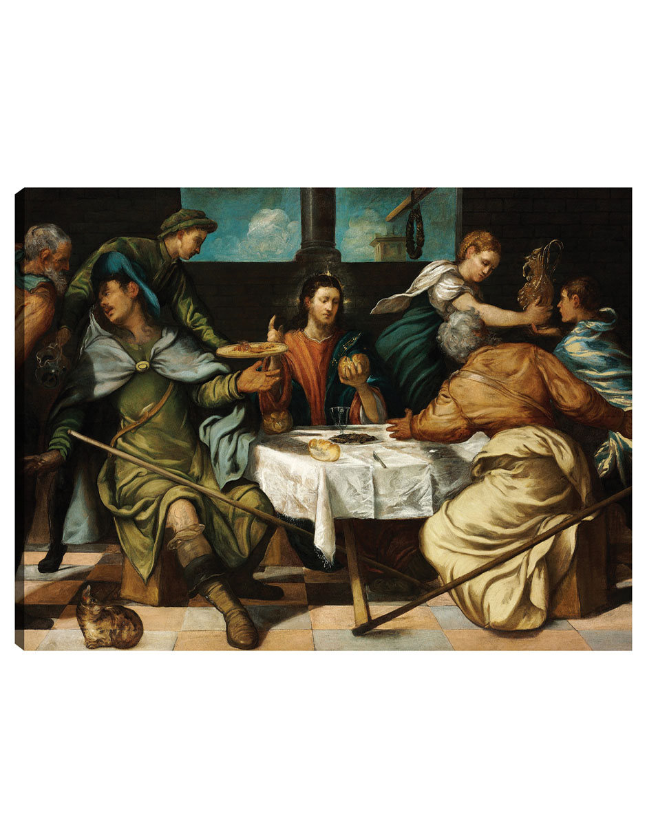 Cuadro Decorativo - La Cena De Emaús (c.1542)- Jacopo Tintoretto - Religión - 46x61 - Impresión En Lienzo - Fine Art T