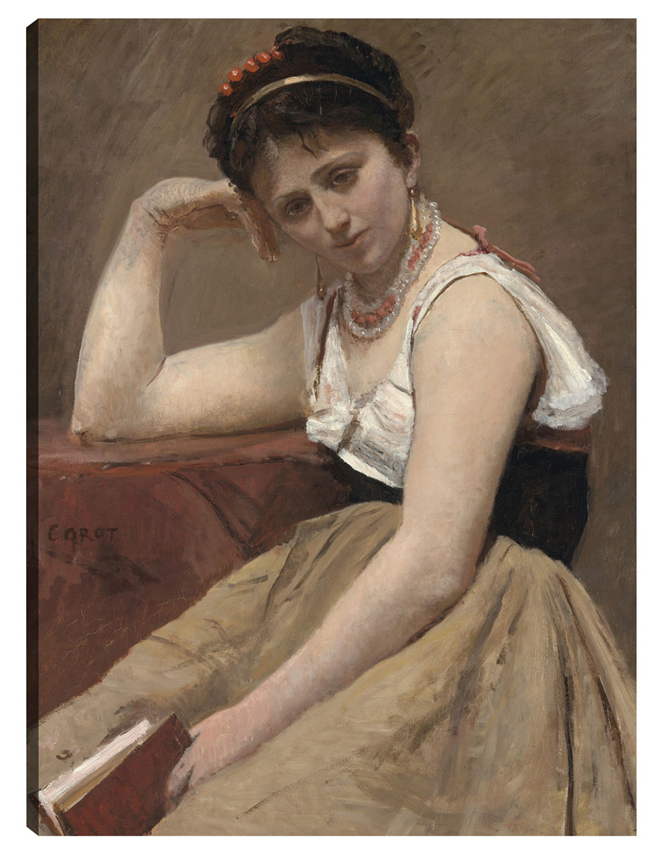 Cuadro Decorativo - Lectura Interrumpida- Jean-baptiste-camille Corot - Fotografía - 46x61 - Impresión En Lienzo