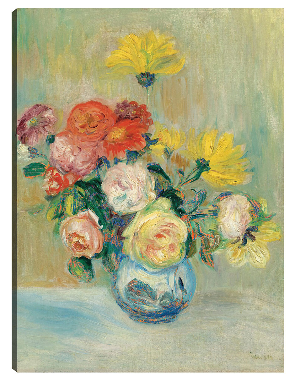 Cuadro Decorativo - Jarrón De Rosas Y Dalias- Pierre-auguste Renoir  - Floral - 46x61 - Impresión En Lienzo - Fine A